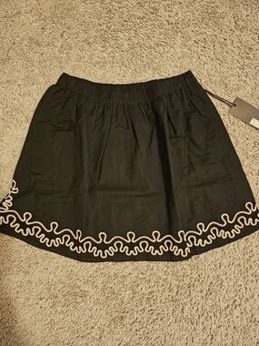 Black Circle Skirt with Cream Embroidered Hem